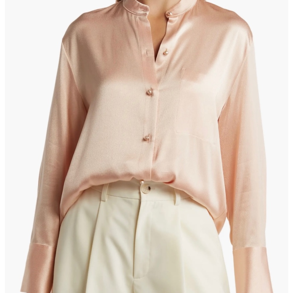 VINCE Relaxed Band Collar Button-Up Shirt NWT